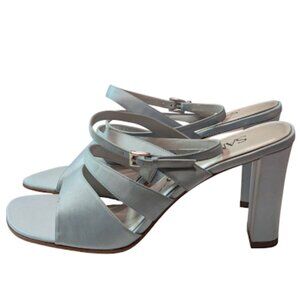 Sam & Libby Strappy Heels Pastel Blue Fabric Open Toe 3.75 Inch Heel Size 9M